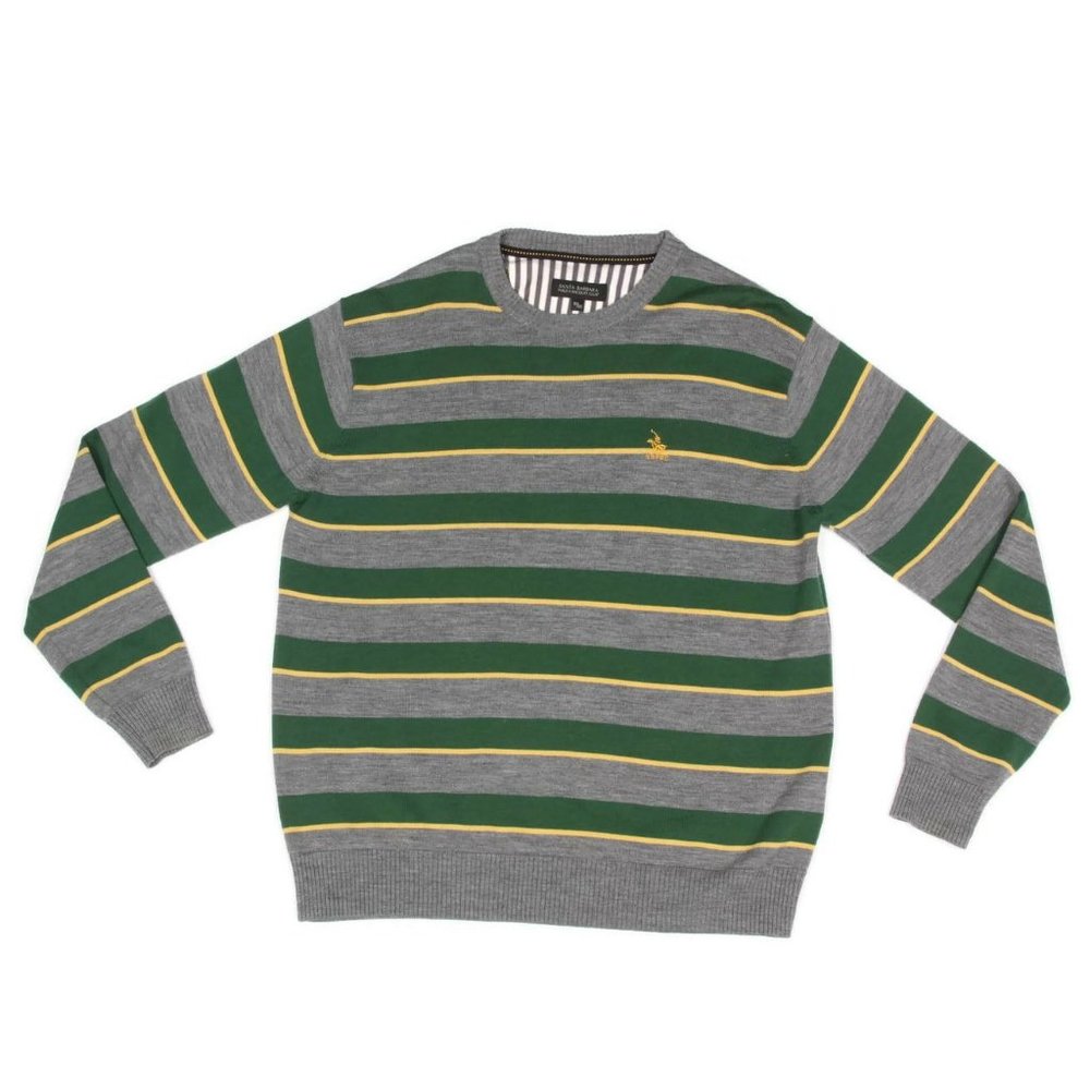 SANTA BARBARA POLO & RACQUET CLUB Striped Gray Green Yellow Mens Sweater L 9966